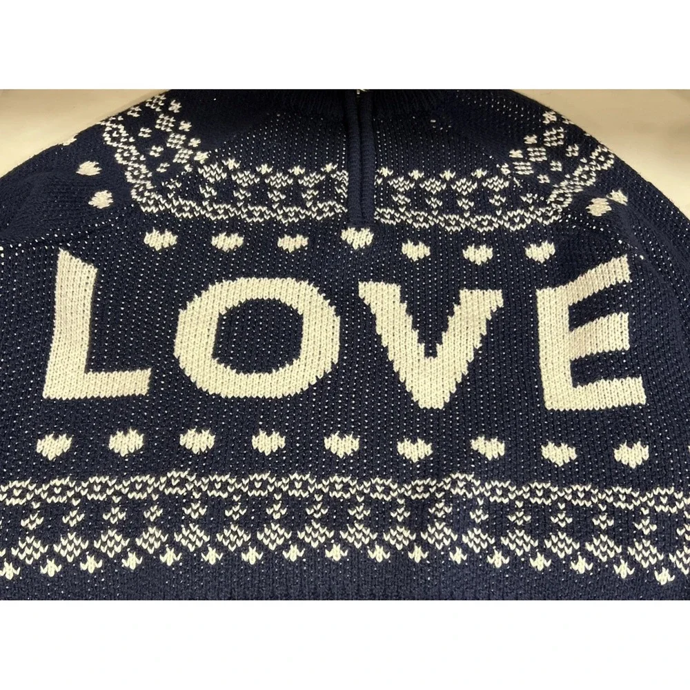 New Aerie Knit LOVE 1/4 Zip Blue Oversized  Pullover Sweater Fair Isle Size S - Picture 6 of 10